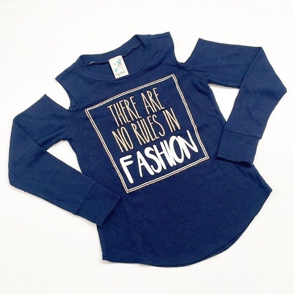 Lily Bleu dark blue cold shoulder long sleeve waffle knit sweater